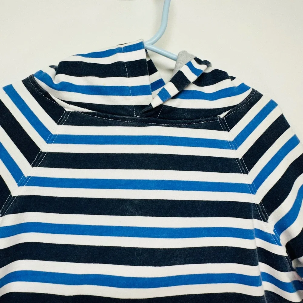 Generation Joy Blue Nautical Striped Hoodie Lined Hood Little Boys Large 4/5 6/7